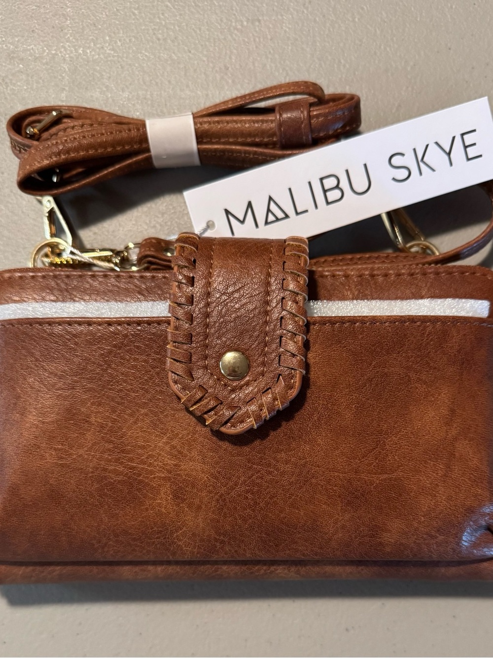 Malibu Skye Brown Whipstitch Crossbody Wallet